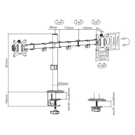 Uchwyt na dwa monitory Spacetronik SPA-120