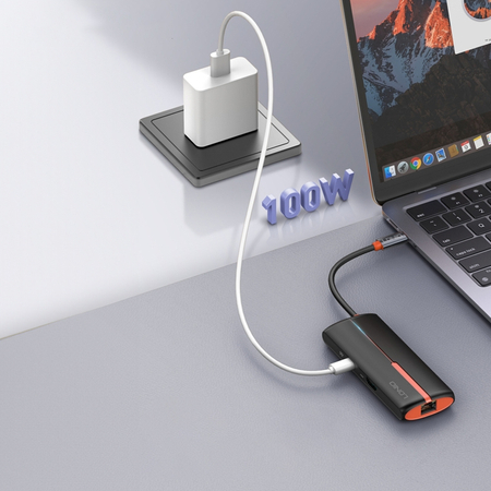 Adapter HUB 6in1 USB-C NA USB 3.0 HDMI PD RJ45 Schwarz