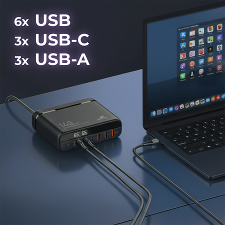 Ladestation 140W GaN SR103 LED 6 USB PD+QC3.0 - zdjęcie 2