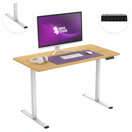 Spacetronik Moris elektrischer Schreibtisch SPE-O121 120x60, Gestell weiß, Platte helles Holz - zdjęcie 2