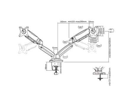 Uchwyt gazowy na dwa monitory Spacetronik SPA-G120