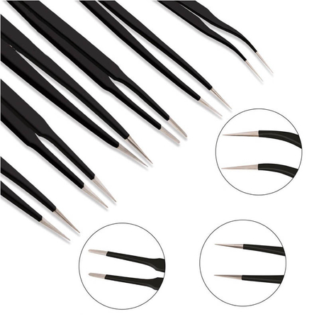 Satz mit 9 Präzisionspinzetten ESD SPM-T03