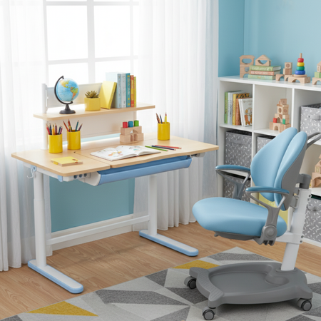 Zestaw dla dziecka regulowane biurko 112×60 z półką + ergonomiczne krzesło Spacetronik XD - zdjęcie 2