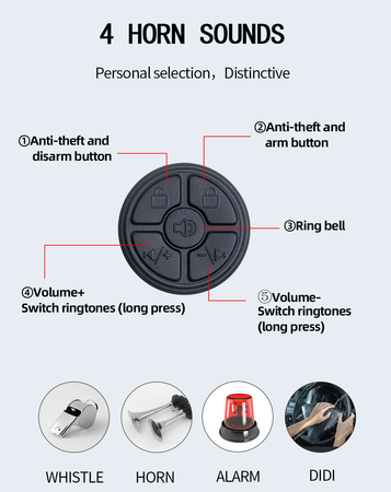 Fahrradklingel mit Alarm und Fernsteuerung WT11 WindMoon