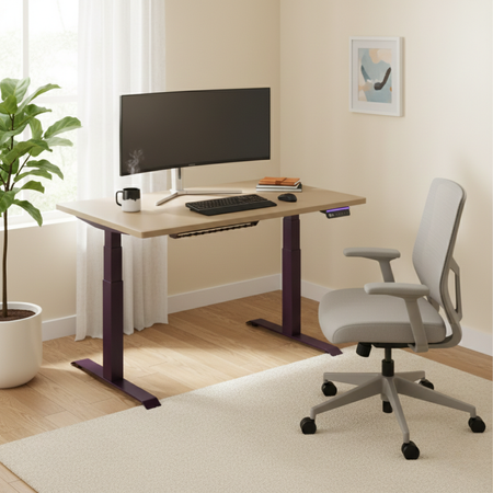 Biurko regulowane Vegard elektryczne dwusilnikowe MDF fioletowo-złote