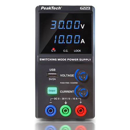 Zasilacz laboratoryjny DC 0–30V 10A PeakTech P6223