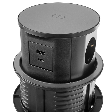 Gniazdo Blatowe z Ładowarka Indukcyjna USB okrągłe Wysuwane Spacetronik SPS-R3D6B V2