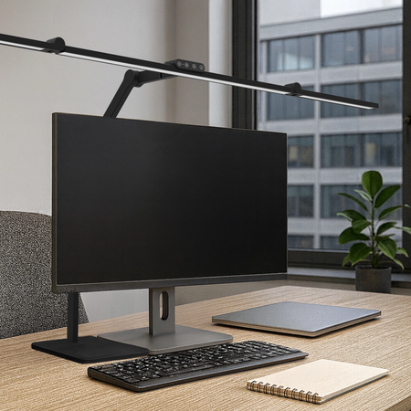 Zestaw ergonomiczny biurko elektryczne SPE F121 krzesło Spiro lampa Glow D8