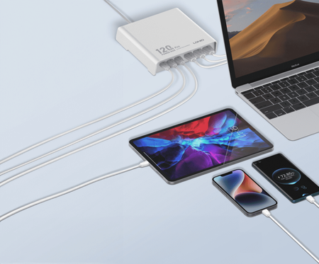 Wielofunkcyjna biała stacja ładująca 120W LDNIO Q605 6 portów USB (3 USB-C, 3 USB-A)