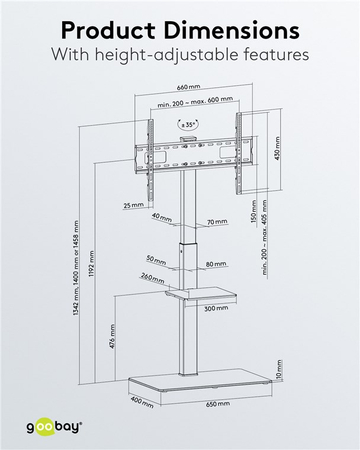 Stand prezentacyjny z uchwytem do TV 37-70" do 40kg Goobay BASIC FLOOR L OUTLET