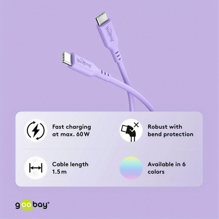 Kabel USB-C 2.0 Goobay silikonowy fioletowy 1.5m
