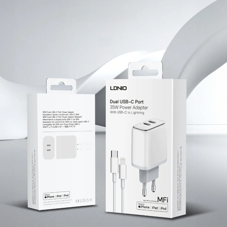 Ladegerät mit Kabel Apple MFI Lizenz 35W 2x USB-C