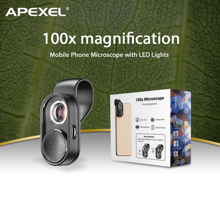 Mikroskop cyfrowy soczewka do telefonu 100x Zoom z LED Apexel APL-MS001