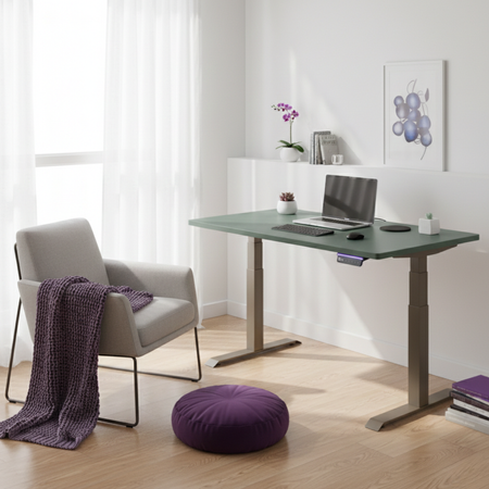 Biurko regulowane Vegard elektryczne dwusilnikowe MDF beżowo-zielone - zdjęcie 2