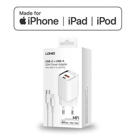 Ladegerät mit Kabel Apple MFI Lizenz 20W 2x USB