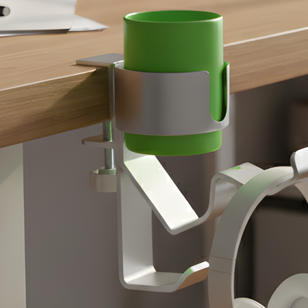 Boczny organizer do biurka na zacisk z uchwytem na kubek biały