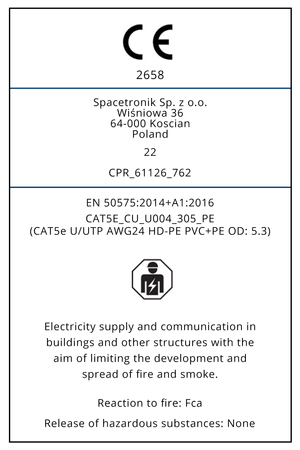 Skrętka kabel LAN PoE PE CAT5e U/UTP AWG 24/1 CU 0.5mm Spacetronik 305m
