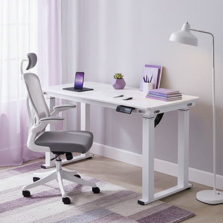 Zestaw do nowoczesnego biura: biurko elektryczne + fotel biały - zdjęcie 2