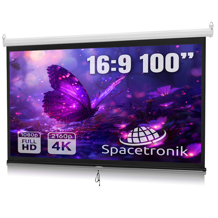 Ekran Projekcyjny Sufitowy Zwijany Manualnie 100" cali 16:9 PVC 1.0 Gain 160° Spacetronik