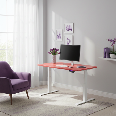 Biurko regulowane Vegard elektryczne dwusilnikowe MDF biało-czerwone