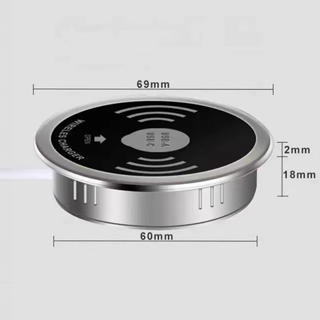Bezprzewodowa ładowarka indukcyjna Spacetronik SPM-04 QI do montażu w blat stołu z szybkim ładowaniem 15W i portami USB-A i USB-C