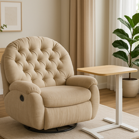 Zestaw wypoczynkowy fotel Spacetronik Flax 04M beżowy + stolik regulowany BUDDY