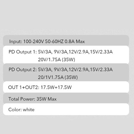 Ladegerät mit Kabel Apple MFI Lizenz 35W 2x USB-C