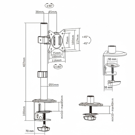 Uchwyt monitora Spacetronik SPA-110 Outlet A-