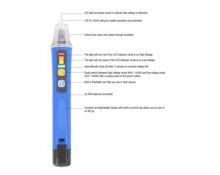 Bezdotykowy dwuzakresowy detektor napięcia w formie długopisu Jonard Tools VT-1100