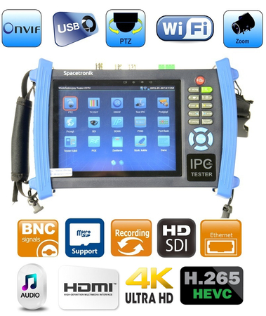 Specjalistyczny miernik LAN, Tester IP+CCTV Spacetronik SP-IPL07AiO4K H.265