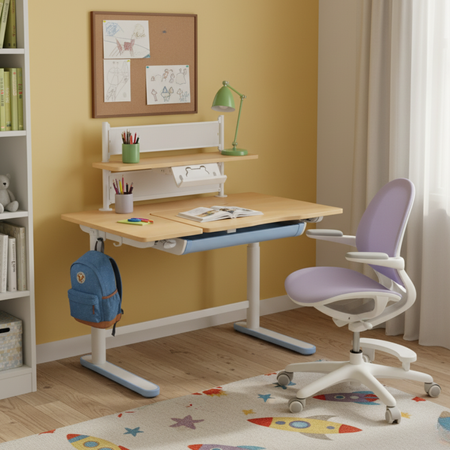 Zestaw dla dziecka regulowane biurko 112×60 z półką + ergonomiczne krzesło Spacetronik XD - zdjęcie 2