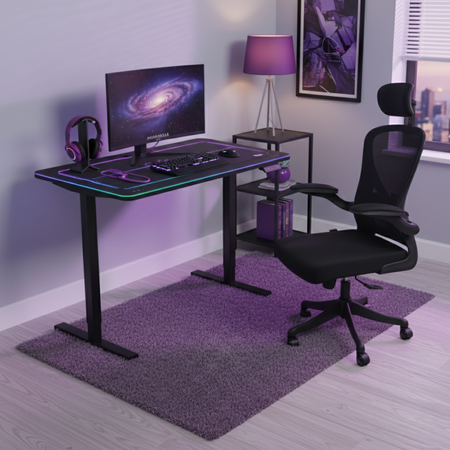 Zestaw gamingowy RGB: biurko elektryczne z regulacją + fotel ARON 136x66 - zdjęcie 2