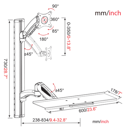 Single Monitor Wall Monitor Mount with Keyboard
