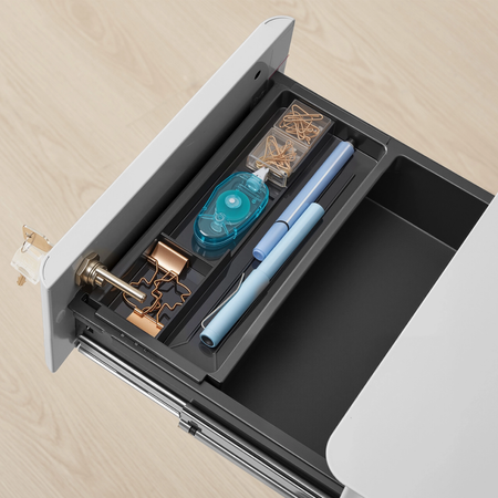 Zestaw do nowoczesnego biura: biurko elektryczne + fotel + szafka szary