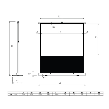 Ekran Projekcyjny Podłogowy Rozwijany 60" 4k 4:3
