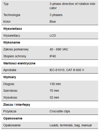 Trójfazowy wskaźnik kierunku obrotu i brakujących faz Peaktech 2530 - zdjęcie 2