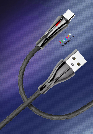 Kabel z diodą LED do szybkiego ładowania USB-A / USB-C 1m szary LS461C