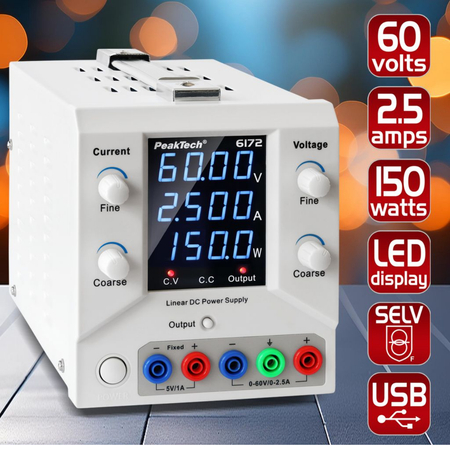 Zasilacz laboratoryjny z USB 60V 2,5A DC PeakTech 6172