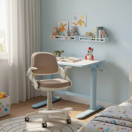 Zestaw dla dziecka regulowane biurko 112×60 z półką + ergonomiczne krzesło Spacetronik XD - zdjęcie 2
