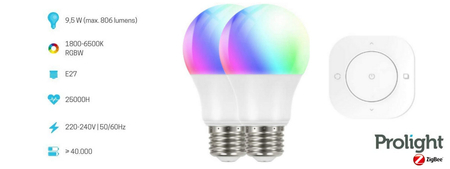 Inteligentna żarówka WiFi Prolight 2xE27 RGB RC - zdjęcie 2