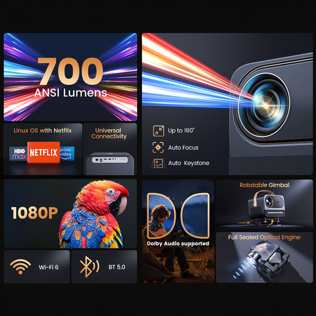 Projektor LCD Yaber U12 Domowe Kino Smart TV 200" Wi-Fi 6 BT 5 700 ANSI Lumens - zdjęcie 2
