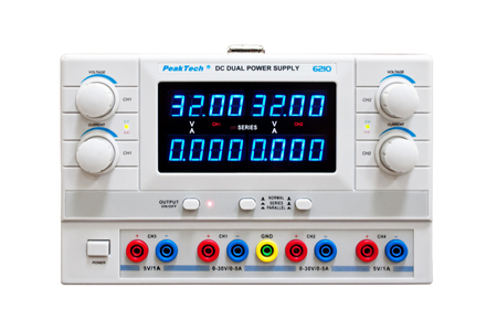 Zasilacz laboratoryjny dwukanałowy 30V 5A PeakTech 6210