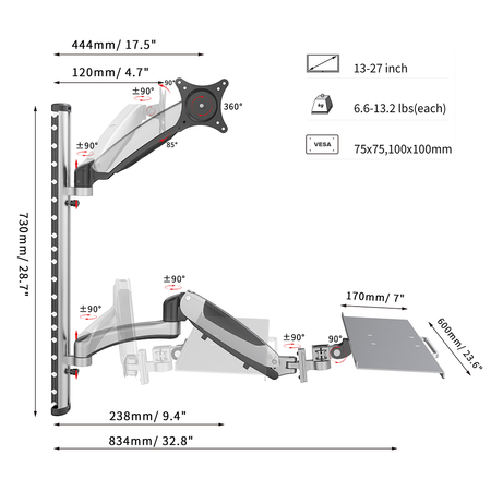 Single Monitor Wall Monitor Mount with Keyboard