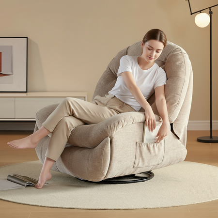 Zestaw wypoczynkowy fotel elektryczny Spacetronik Flax 04M beżowy + stolik regulowany