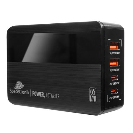 Ładowarka sieciowa GaN 65W, LED, PD QC3.0, 4-portowa Spacetronik SR100