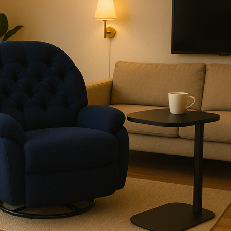 Zestaw wypoczynkowy fotel elektryczny Spacetronik Flax 04M niebieski + stolik regulowany - zdjęcie 2