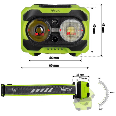 Latarka czołowa 600lm TwinBeam USB-C VAYOX VA0361