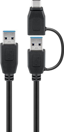 Kabel USB 3.0 A/A + Adapter USB-C czarny 1m