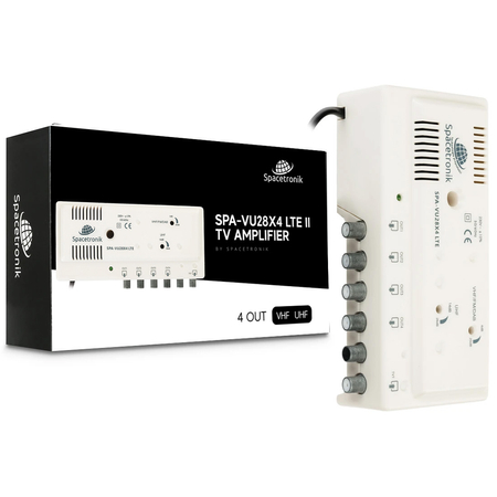 Domowy wzmacniacz telewizyjny z rozgałęźnikiem 4xOUT FM/DAB/VHF  UHF Spacetronik SPA-VU28X4 LTE