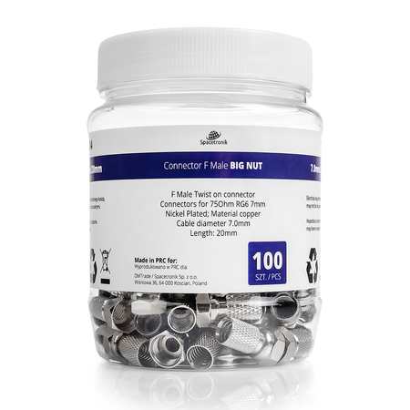 Wtyk F nakręcany Big Nut 7.0mm/20mm Spacetronik TV-FT04 - 100szt